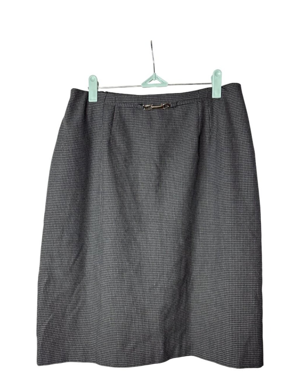 CLC Cricket Lane Collection Pencil Skirt 12 Midi Vtg 90s Houndstooth Grey Black